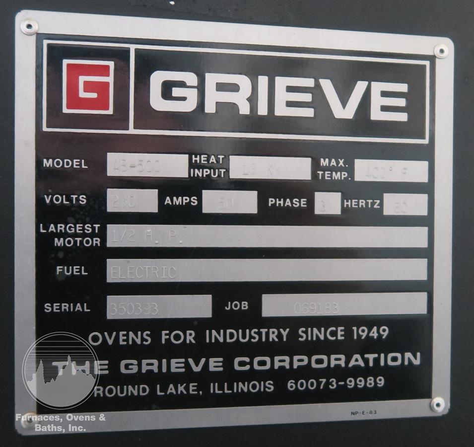 Used 36"W x 36"H x 36"L, Grieve AB-500, Electric, 500-F/400-F w/Solvents