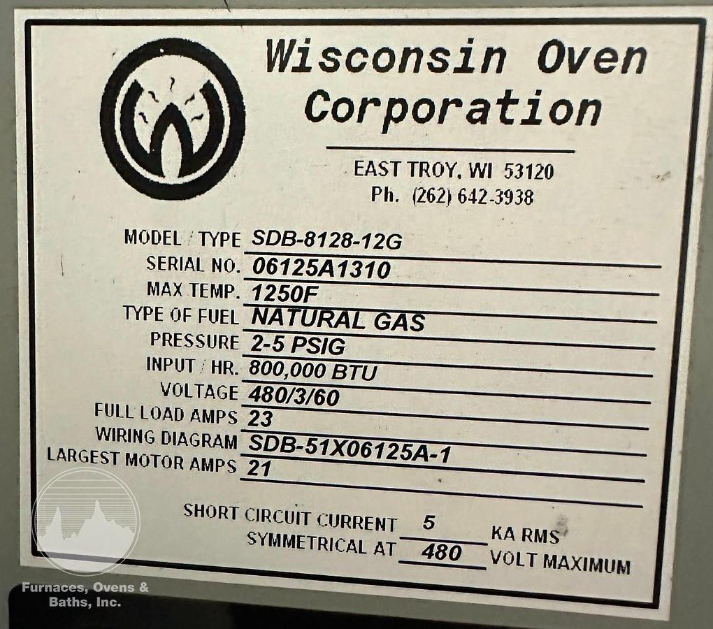 Used 48"W x 72"H x 48"L, Wisconsin Oven SDB-8128-12G, Gas Fired, 1250°F