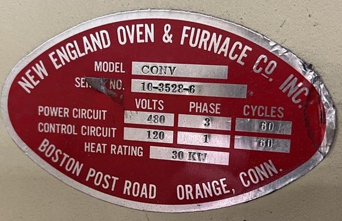 Used 19"W x 18" High x 120" Long, New England Oven Belt Conveyor Oven, Electric, 850-F