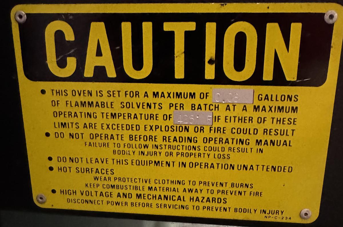 Used 48"W x 60"H x 48"L, Grieve TBH-500, Electric, 500-F, Solvent Rated