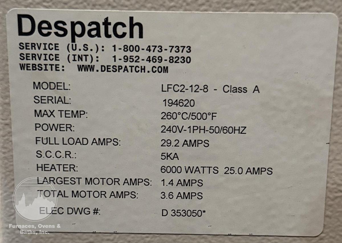 Used 24"W x 36"H x 24”L, Despatch Industries Class A Cabinet Oven, 650°F, Electric, Single Phase