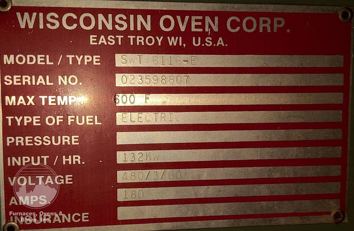 Used 72"W x 72"H x 132"L (11'), Wisconsin Walk-In Oven SWT-6116-E, 600°F, Electric, Powered Exhaust