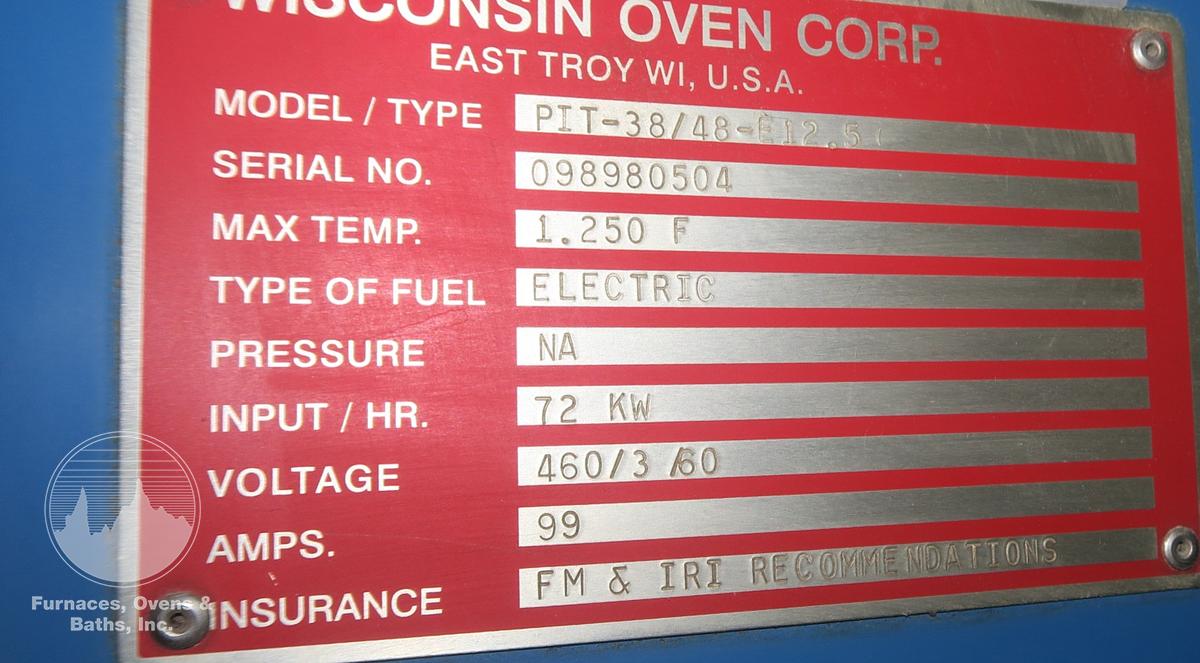 Used Wisconsin Oven Pit Furnace 38" x 48", Electric, 1250°F