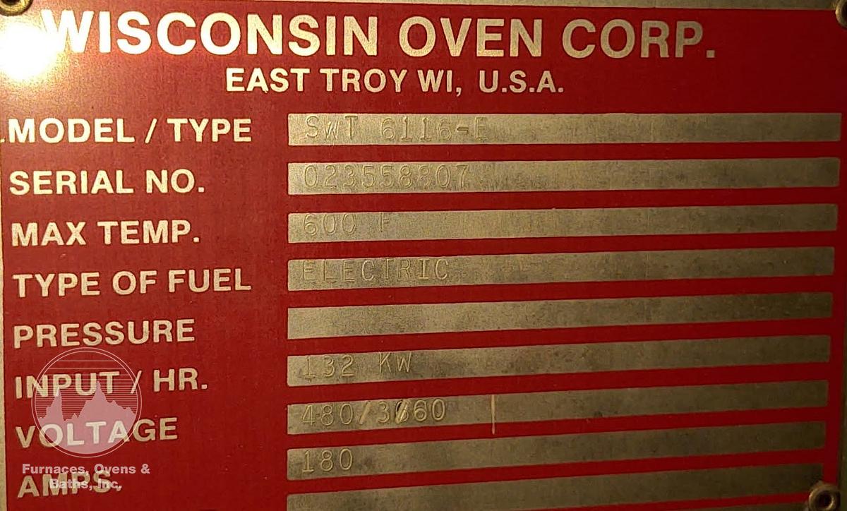 Used 72"W x 72"H x 132"L (11'), Wisconsin Walk-In Oven SWT-6116-E, 600°F, Electric, Powered Exhaust