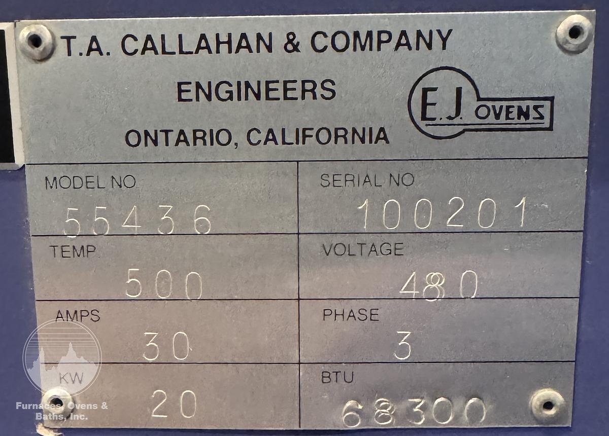 Used 60"W x 54"H x 36"L E.J. Callhan Cabinet Oven, 400°F, Electric, Stainless Steel Interior, Vacuum Composite Oven