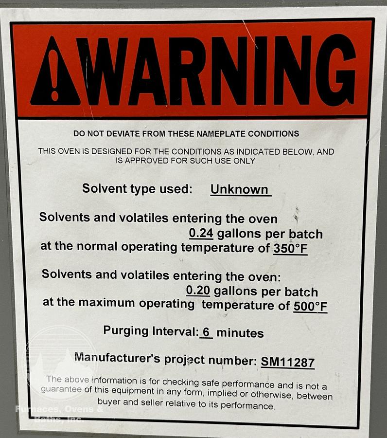 Used 48"W x 84"H x 72"L, Wisconsin Oven, Electric Walk-In Oven, Solvent Rated, 500°F