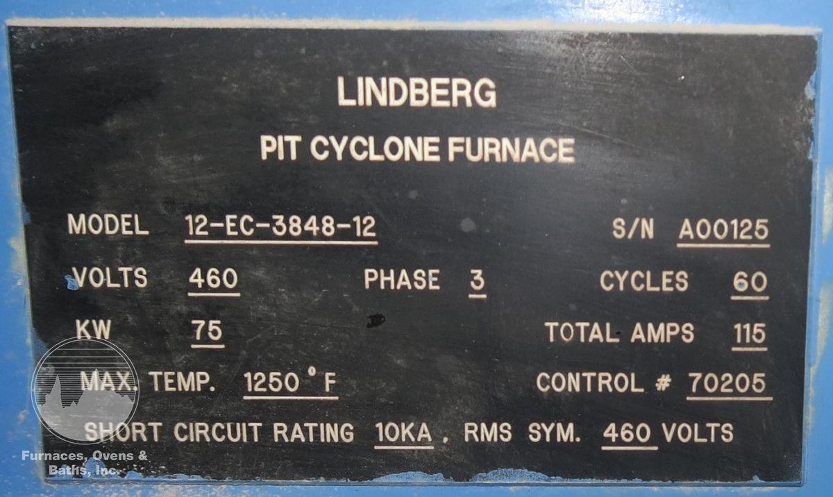 Used 38" Diameter x 48" Deep Lindberg 12-EC-3848-12 Pit Cyclone Pit Furnace, 1250°F, Electric
