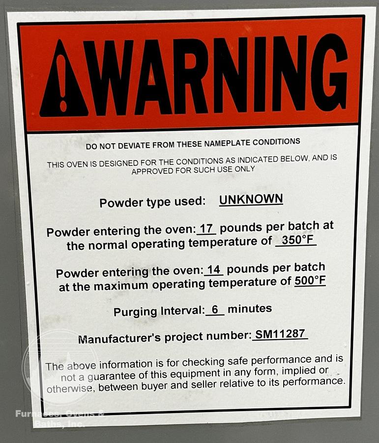 Used 48"W x 84"H x 72"L, Wisconsin Oven, Electric Walk-In Oven, Solvent Rated, 500°F