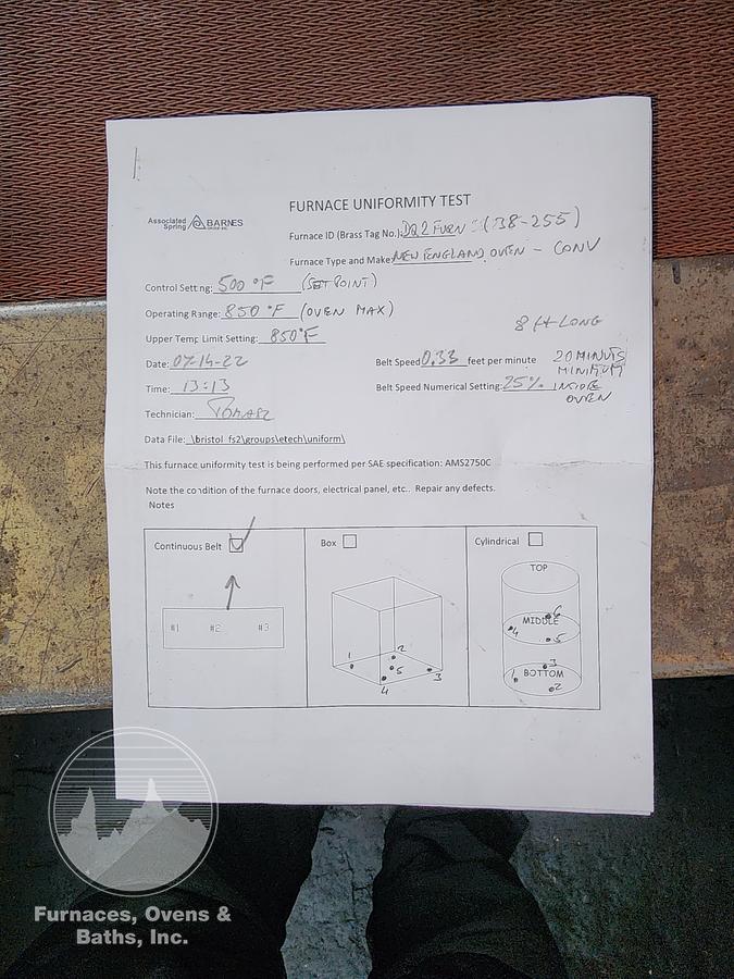 Used 18"W x 4" High x 72" Long, New England Oven Belt Conveyor Oven, Electric, 850-F