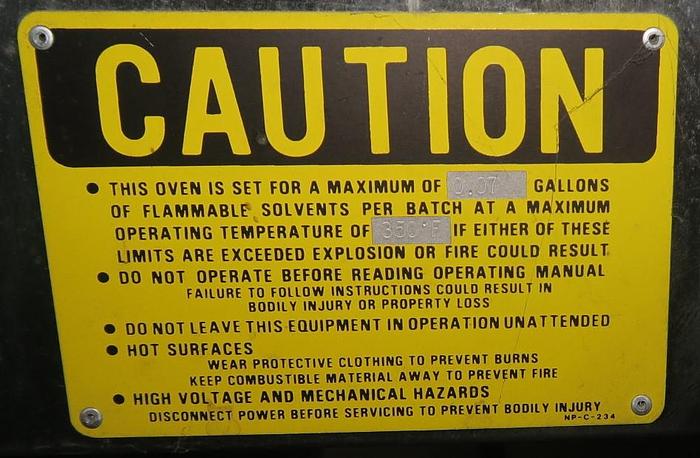 Used 72"W x 54"H x 30"L Grieve Modified SA-550, Electric, Solvent Rated, Class A