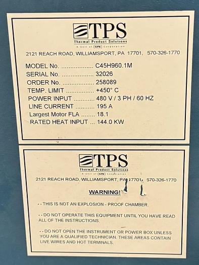 Used 48"W x 72"H x 48"L, Gruenberg, Electric Walk-In Oven, Solvent Rated, 450°C/842°F