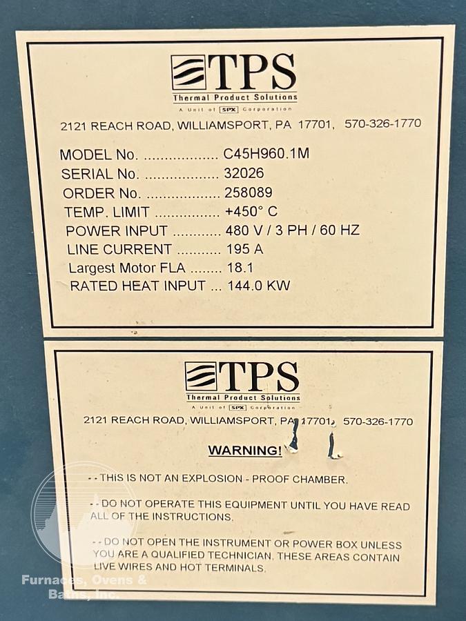 Used 48"W x 72"H x 48"L, Gruenberg, Electric Walk-In Oven, Solvent Rated, 450°C/842°F
