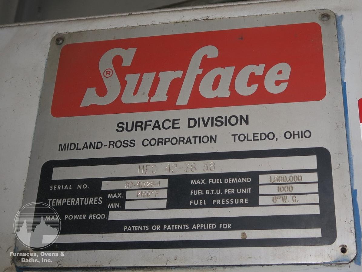 Used Surface Combustion Box Temper 36"W x 36"H x 72"L, Gas Fired, 1400°F