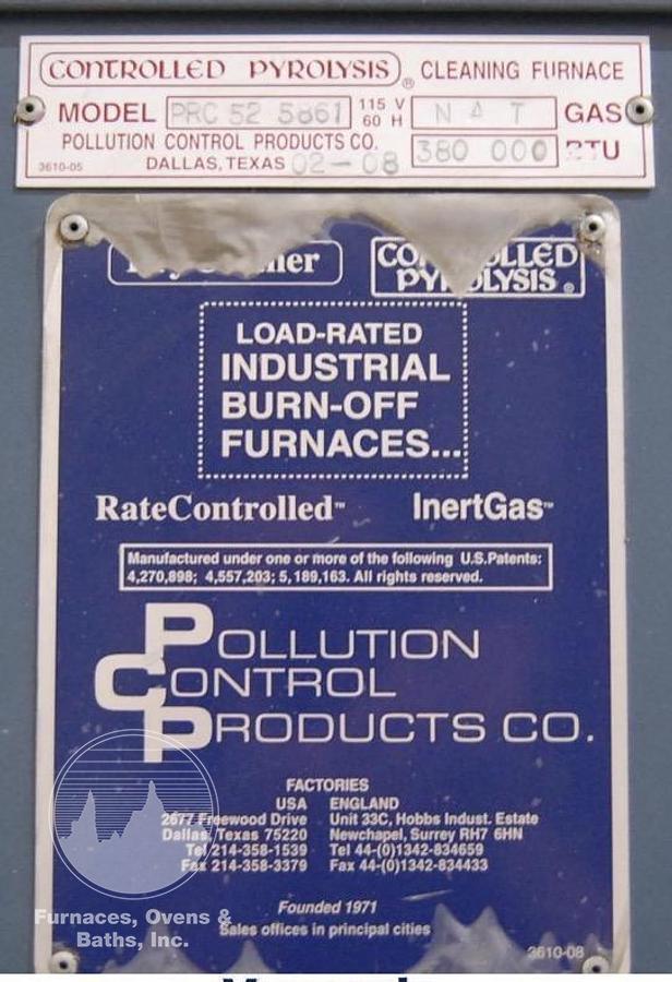 Used 42"W x 44"H x 48"L, Pollution Control Products PRC 52 Burn-Off Oven, Natural Gas Fired
