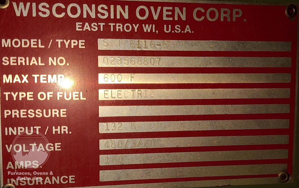 Used 72"W x 72"H x 132"L (11'), Wisconsin Walk-In Oven SWT-6116-E, 600°F, Electric, Powered Exhaust