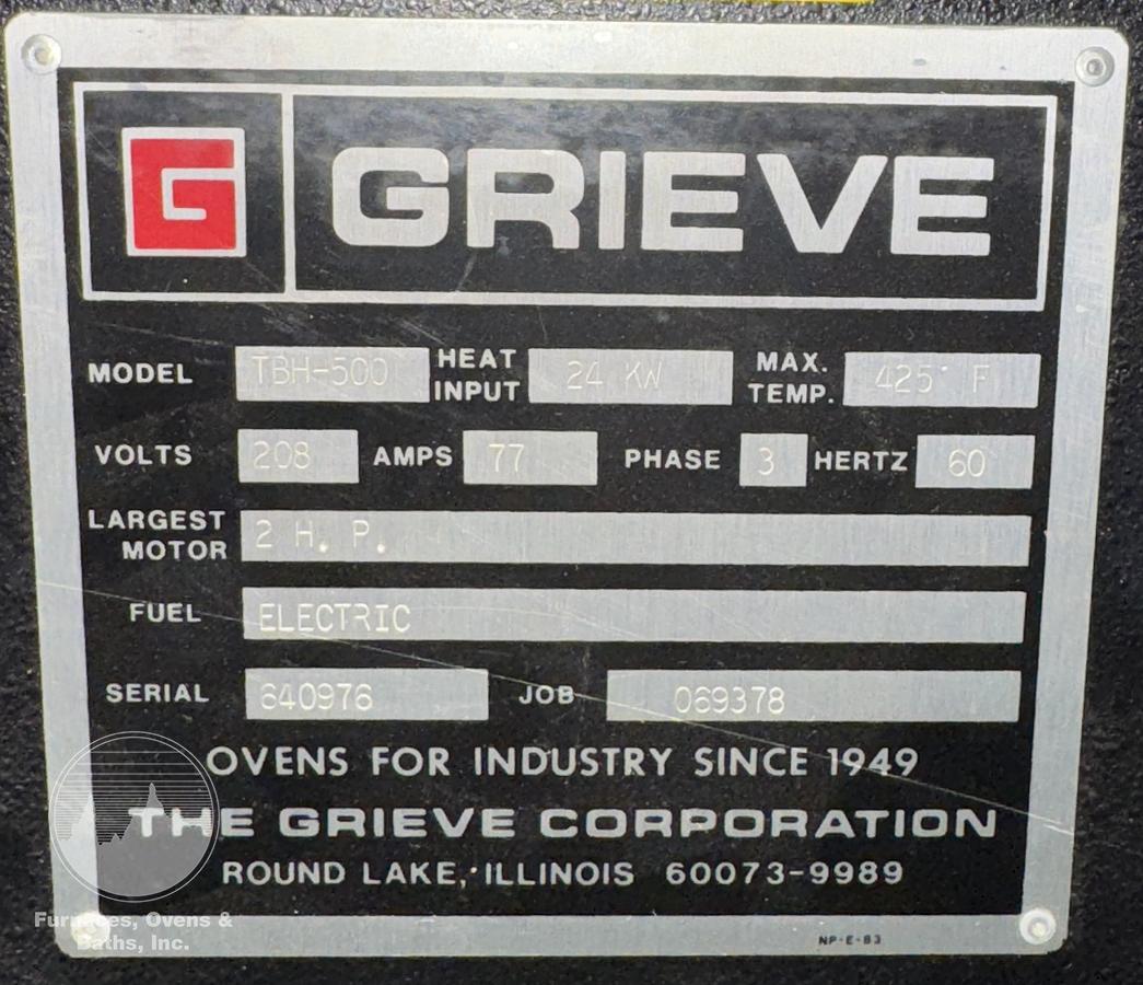 Used 48"W x 60"H x 48"L, Grieve TBH-500, Electric, 500-F, Solvent Rated