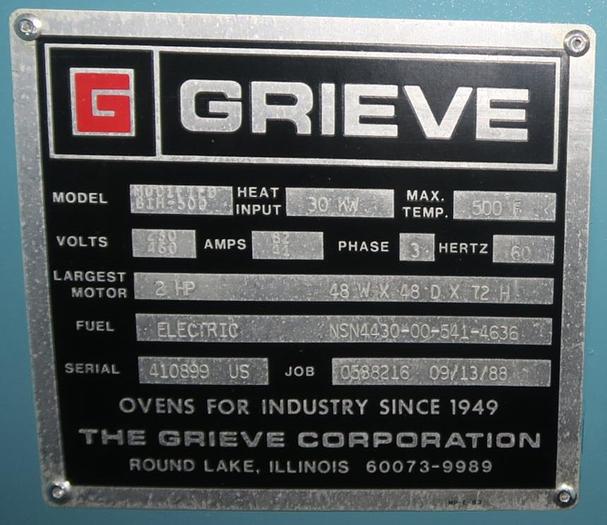 Used 48"W x 72"H x 48"L, Grieve, Electric Walk-In/Cabinet Oven, 500°F