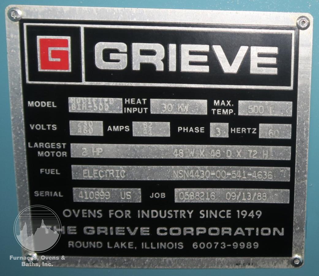 Used 48"W x 72"H x 48"L, Grieve, Electric Walk-In/Cabinet Oven, 500°F