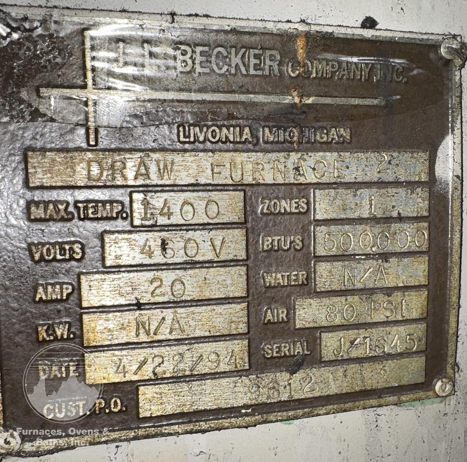 Used 36"W x 36"H x 48"L, J.L. Becker, 1400°F, Gas Fired, Fiber Lined, AMS 2750H