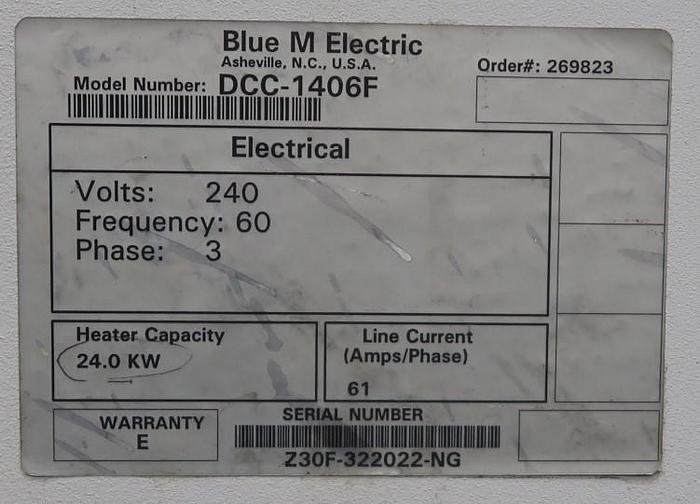 Used 43"W x 36"H x 24"L Blue M DCC-1406F, Inert Gas Clean Room Cabinet Oven, 662°F