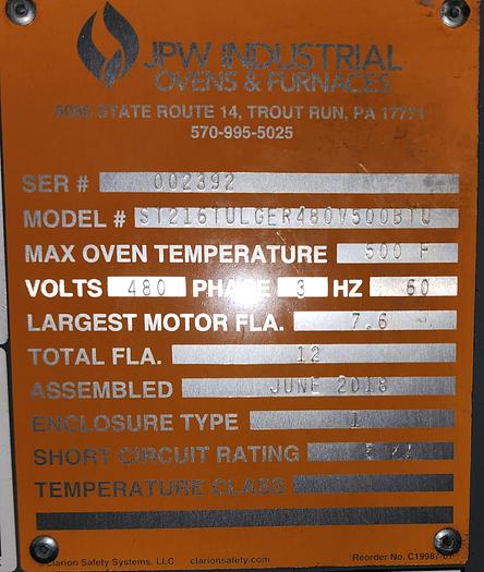 Used 72"W x 72"H x 72"L, JPW, Gas Fired Walk-In Oven, 500°F