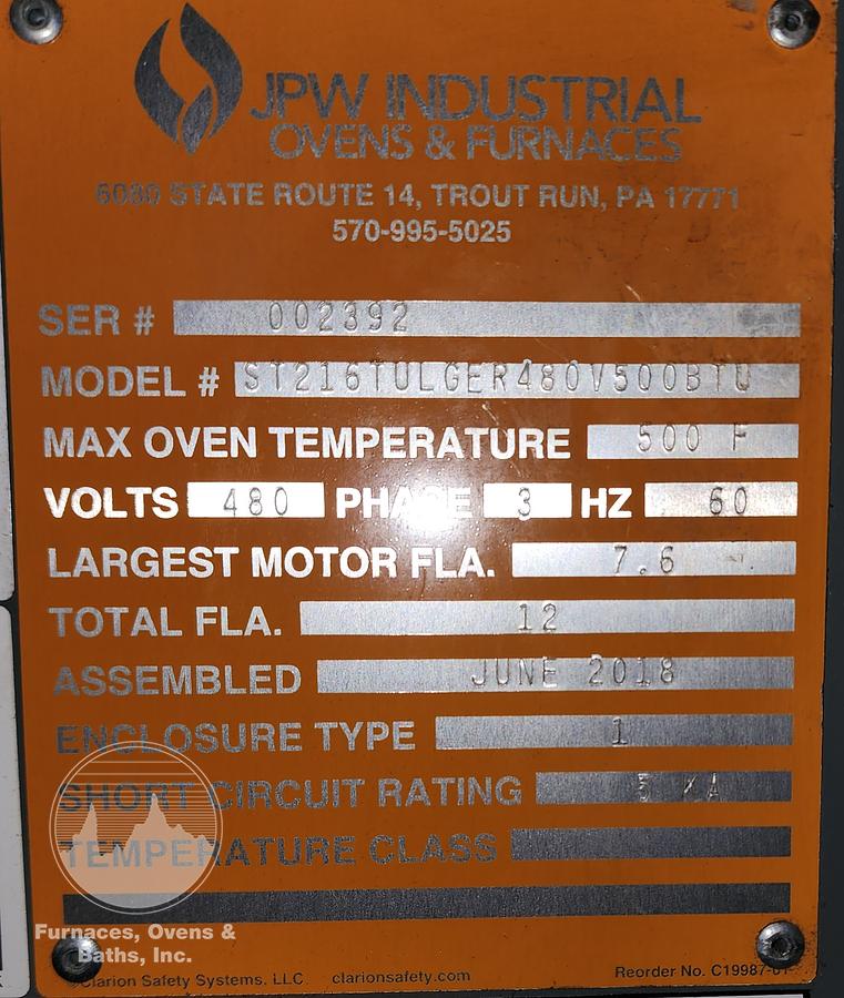 Used 72"W x 72"H x 72"L, JPW, Gas Fired Walk-In Oven, 500°F