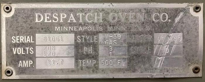 Used 40"W x 63"H x 52"L Despatch V-39 STD Walk-In Oven, 500°F, Gas
