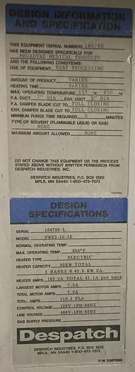 Used 48"W x 72"H x 52"L, Despatch Industries PWE3-10-1E, 850-F, Electric