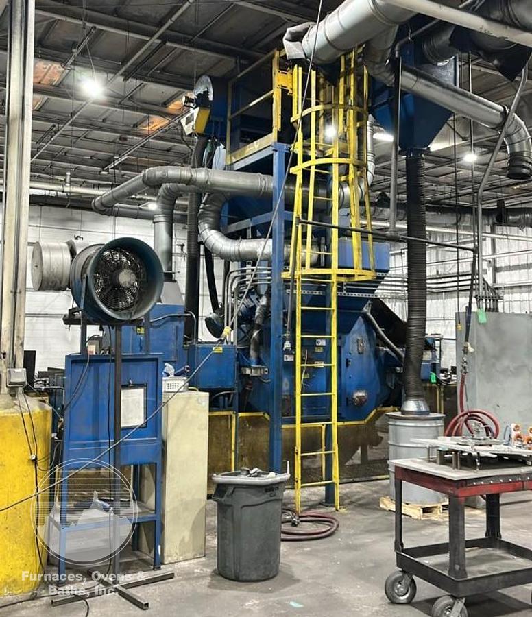 Used Wheelabrator MMB-27-4-20 Mesh Belt Shot Blaster Complete w/Dust Collector, PLC Controls, VFD's