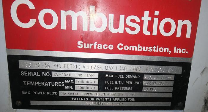Used Surface Combustion Super Allcase Integral Quench Furnace, 36"W x 36"H x 72"L, Pro Electric, 1750°F