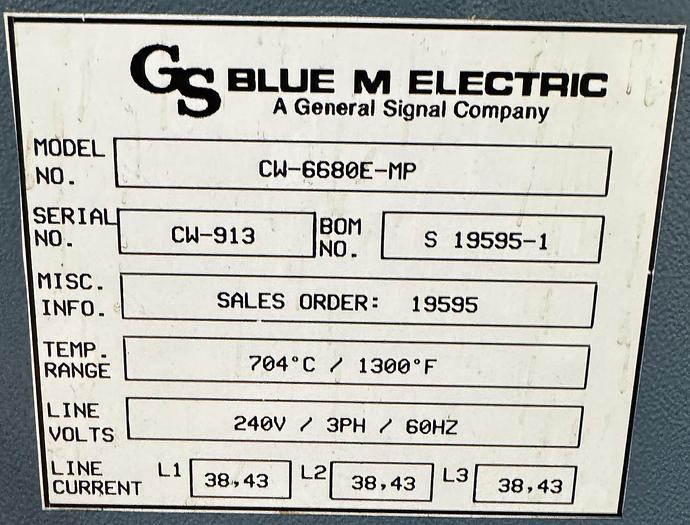 Used 20"W x 20"H x 18"L Blue M CW-6680 Cabinet Oven, 1300°F, Electric