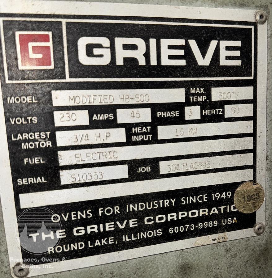 Used 38"W x 38"H x 40"L Grieve HB-500, Electric, 500-F