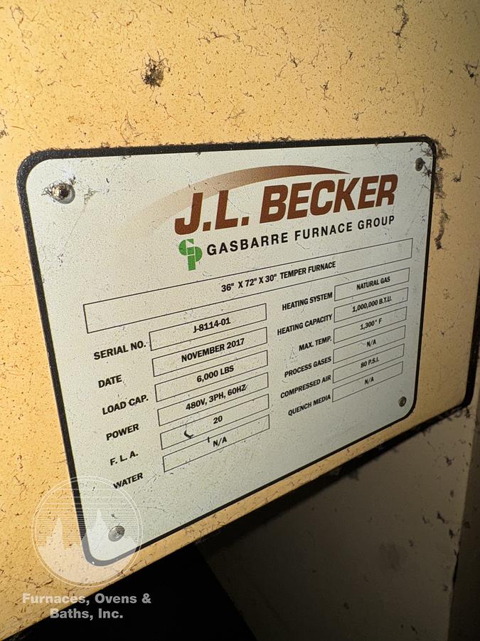 Used 36"W x 30"H x 72"L, Gasbarre, 1300°F, Gas Fired, Fiber Lined, 6000 Pound Capacity