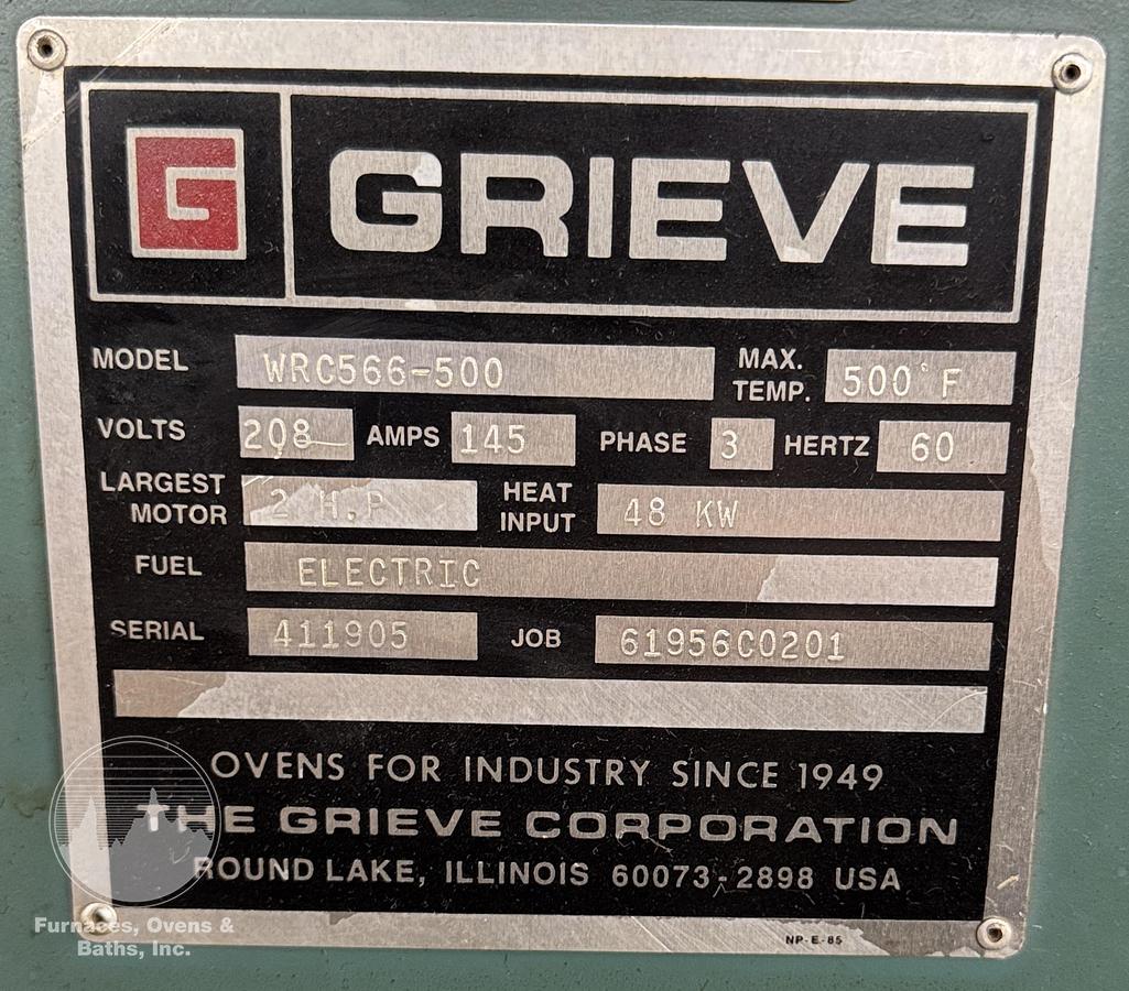Used 60"W x 72"H x 72"L Grieve WRC566-500 Electrically Heated Walk-In Oven, 500°F