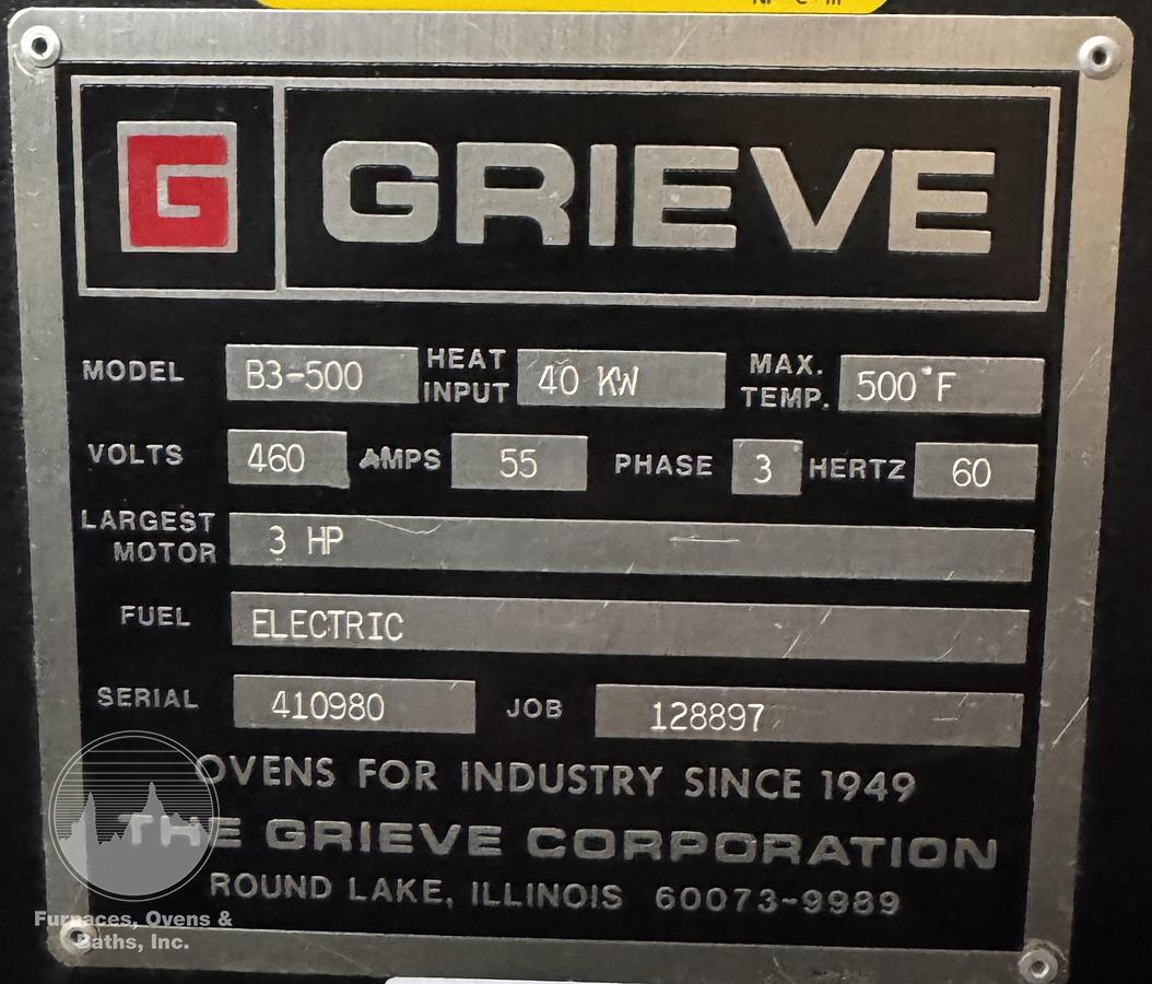 Used 60"W x 72"H x 96"L, Grieve B3-500 Electric Walk-In Oven, 500°F, Vacuum Ports