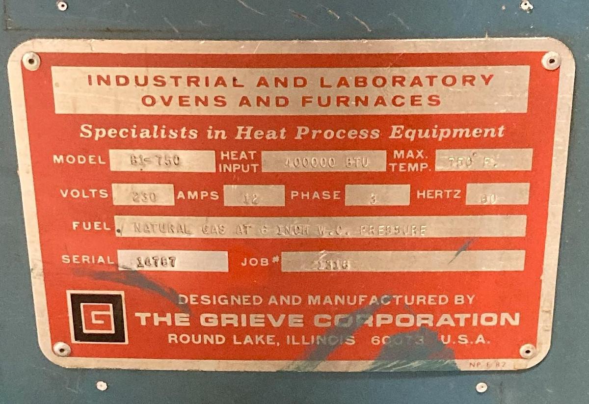 Used 48"W x 72"H x 48"L, Grieve B1-750, Gas Fired Walk-In/Truck Oven, 750°F