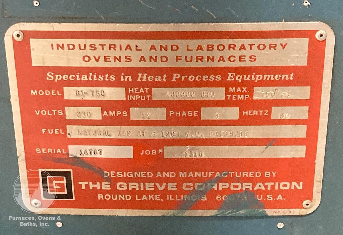 Used 48"W x 72"H x 48"L, Grieve B1-750, Gas Fired Walk-In/Truck Oven, 750°F