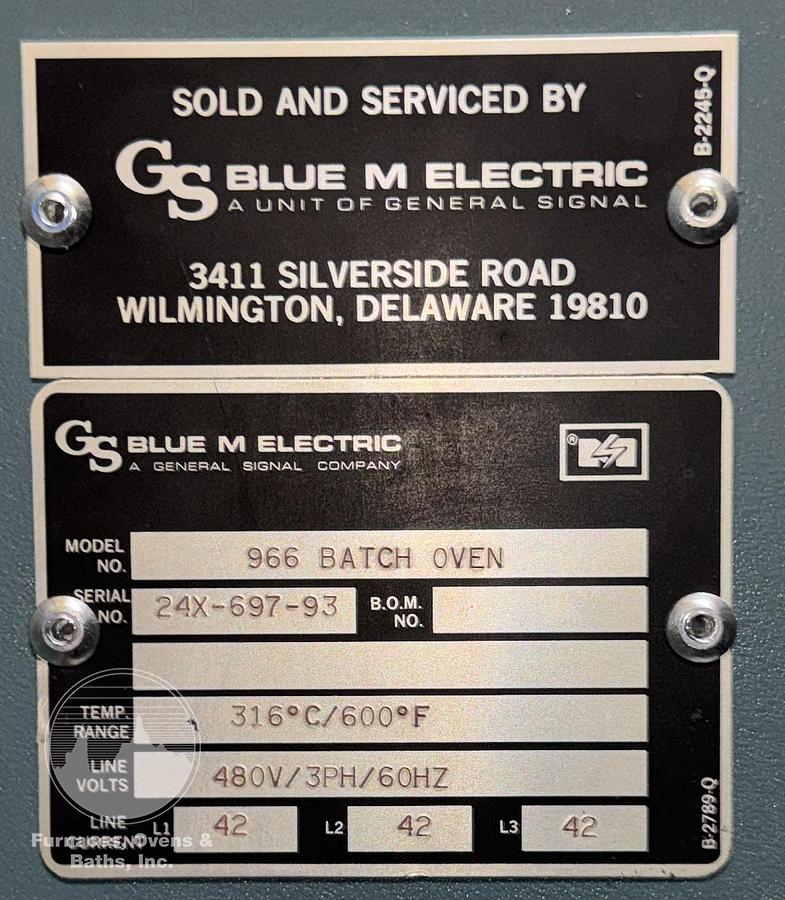 Used 48"W x 72"H x 48"L, Blue M 966 Batch/Truck Oven, 600°F, Stainless Interior