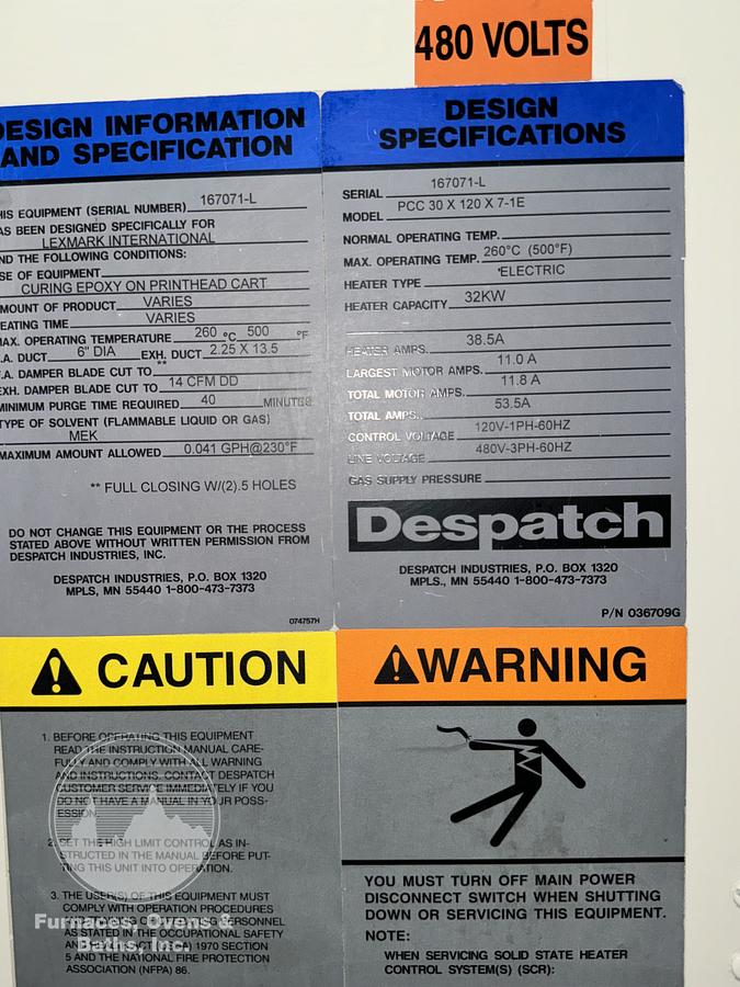 Used 30"W x 6"H x 10'L Despatch Conveyor Oven, Electric, 500°F