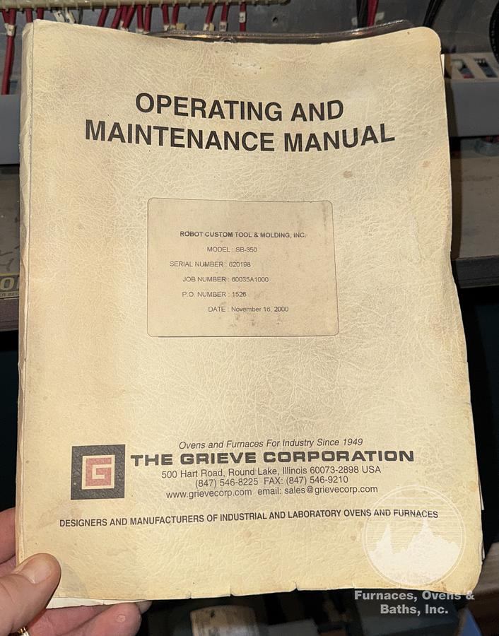 Used 56"W x 60"H x 32”L, Grieve SB-350 Cabinet Oven, 350-F, Gas Fired, Class A, Solvent Rated, Stainless Steel Interior