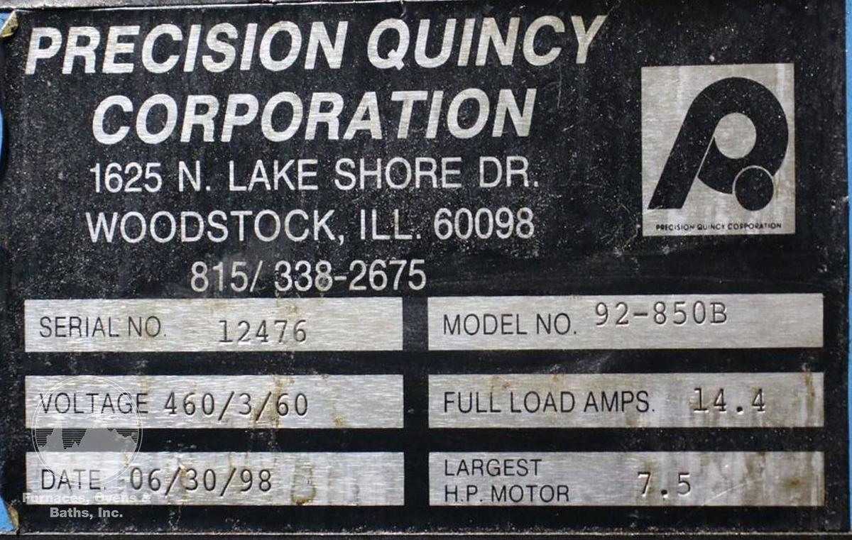 Used 60"W x 72"H x 96"L, Precision Quincy Class A Gas Fired Walk-In Oven, 850°F, Solvent Rated