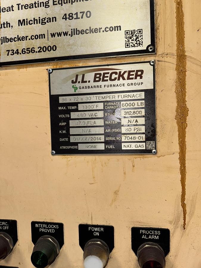 Used 36"W x 30"H x 72"L, Gasbarre, 1300°F, Gas Fired, Fiber Lined, 6000 Pound Capacity