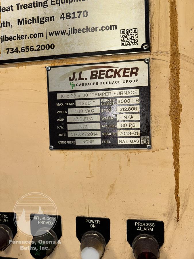 Used 36"W x 30"H x 72"L, Gasbarre, 1300°F, Gas Fired, Fiber Lined, 6000 Pound Capacity