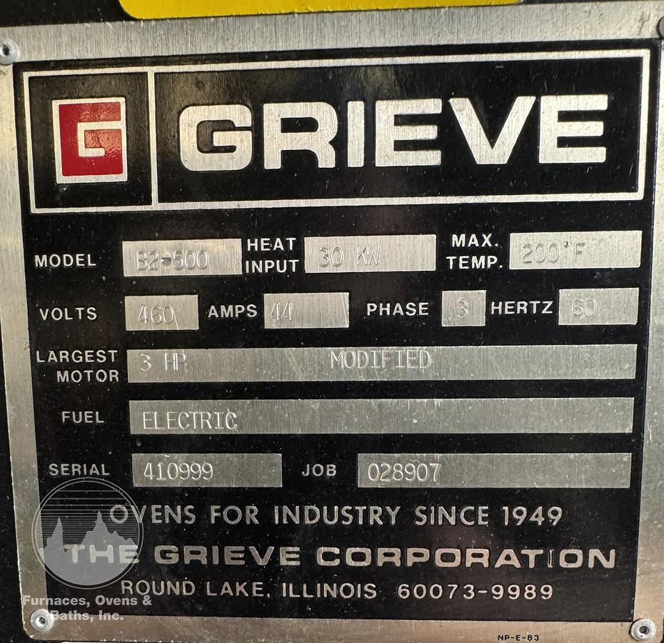 Used 54"W x 72"H x 72"L, Grieve B2-500 Electric Walk-In Oven, 500°F, Solvent Rated (200-F)