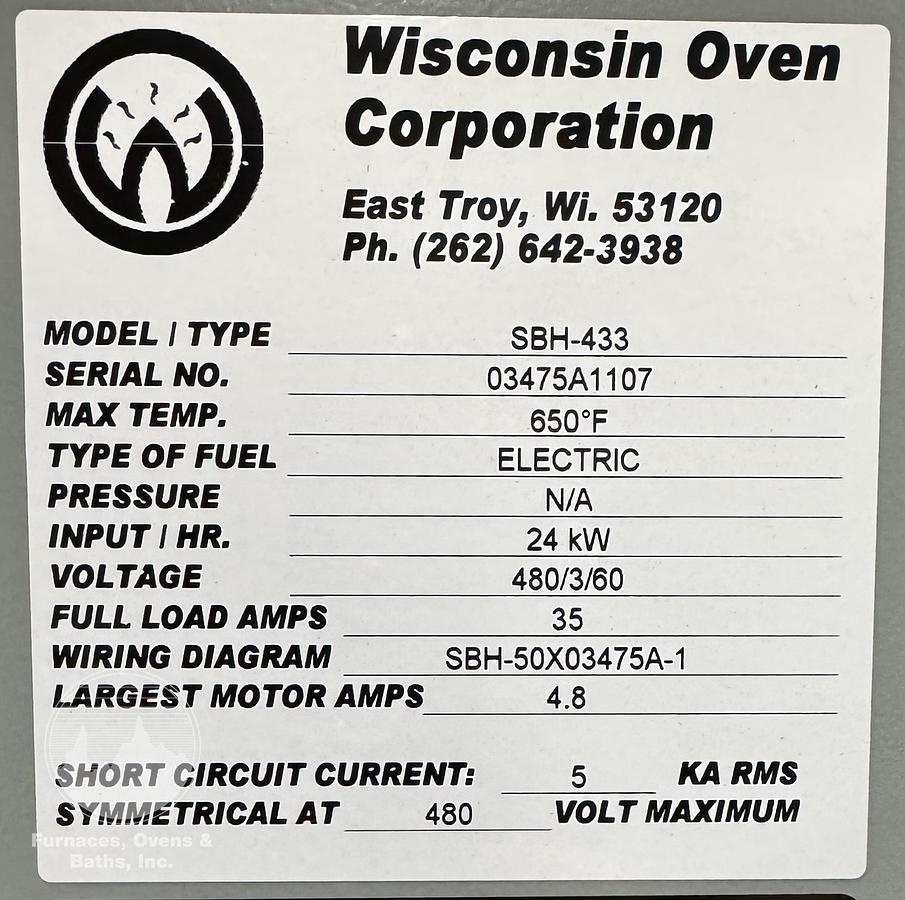 Used 48"W x 36"H x 36"L Wisconsin Cabinet Oven, 650°F, Electric, Vacuum Composite Cure