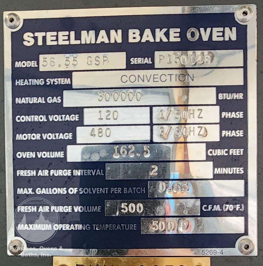Used 60"W x 84"H x 60"L, Steelman, 500°F, Gas Fired, Class A, Solvent Rated, LIKE NEW