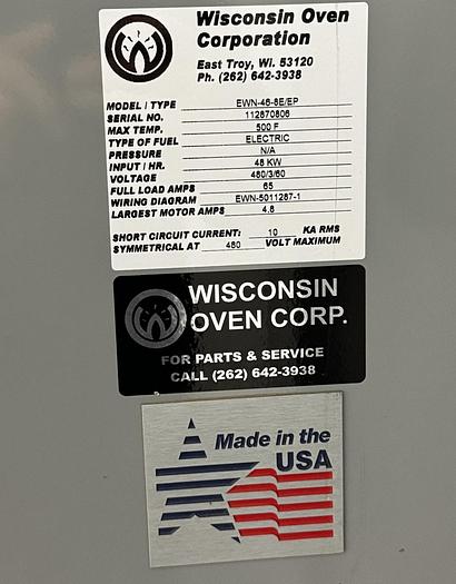 Used 48"W x 84"H x 72"L, Wisconsin Oven, Electric Walk-In Oven, Solvent Rated, 500°F