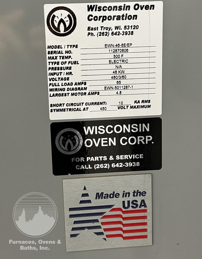 Used 48"W x 84"H x 72"L, Wisconsin Oven, Electric Walk-In Oven, Solvent Rated, 500°F