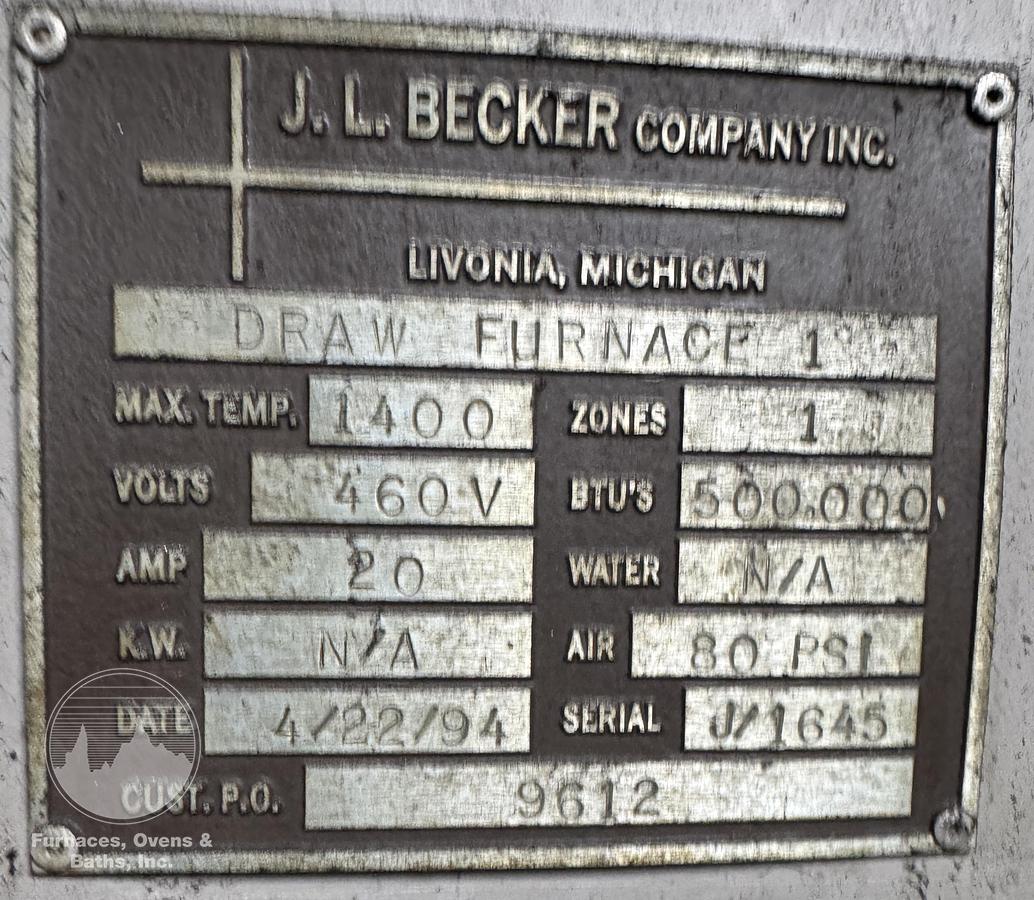Used 36"W x 36"H x 48"L, J.L. Becker, 1400°F, Gas Fired, Fiber Lined