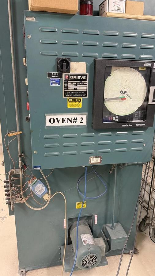 Used 56"W x 60"H x 32”L, Grieve SB-350 Cabinet Oven, 350-F, Gas Fired, Class A, Solvent Rated, Stainless Steel Interior